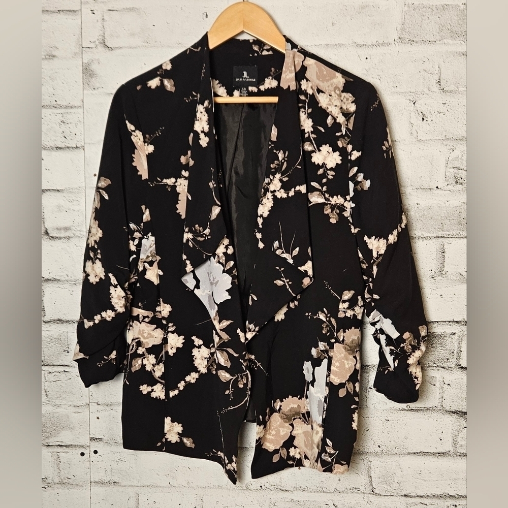 Jules & Leopold Black Floral Open Front Blazer – Size L